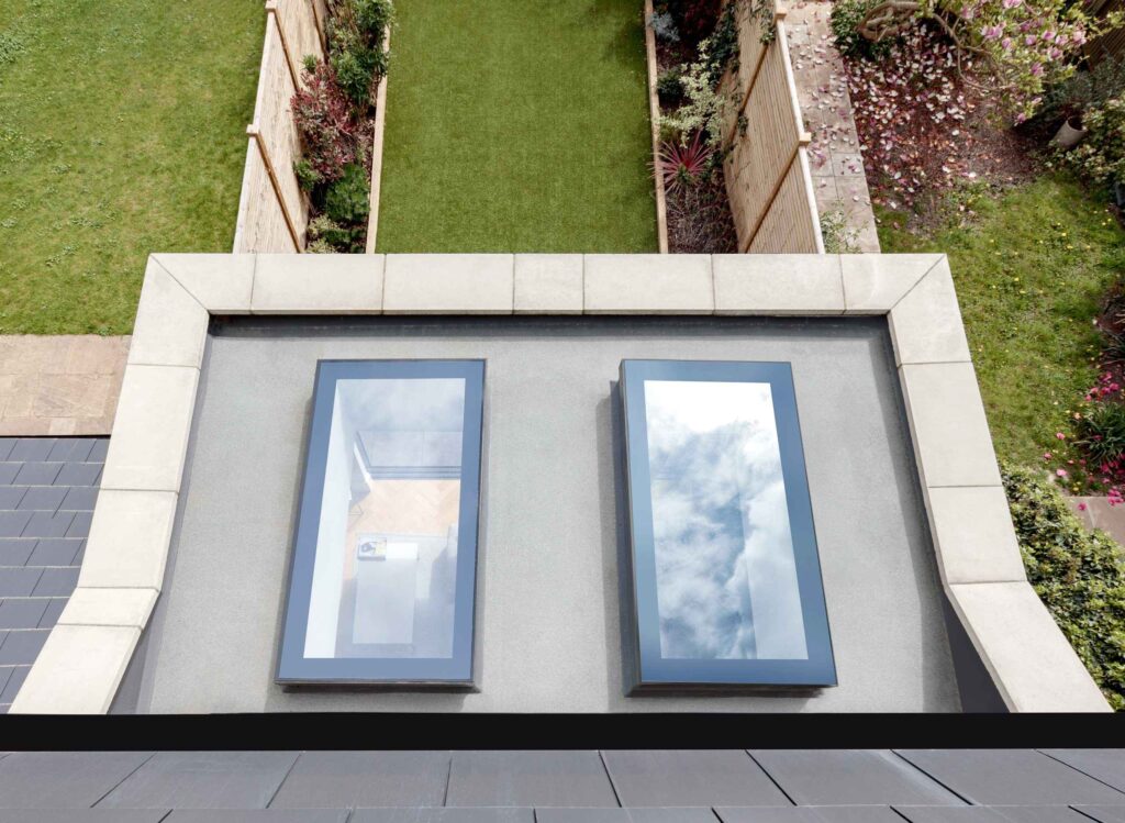 Skylight windows on a roof